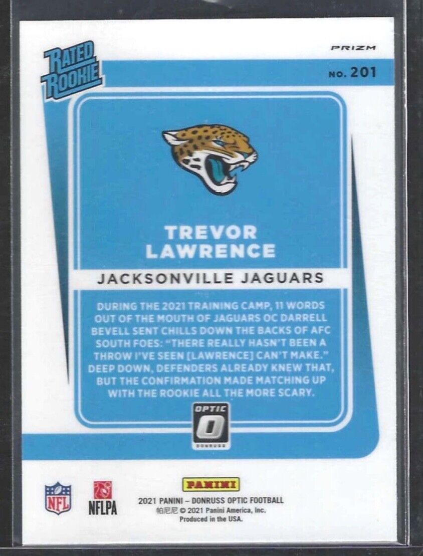 TREVOR LAWRENCE 2021 PANINI DONRUSS OPTIC SILVER HOLO PRIZM RATED ROOKIE RC #201