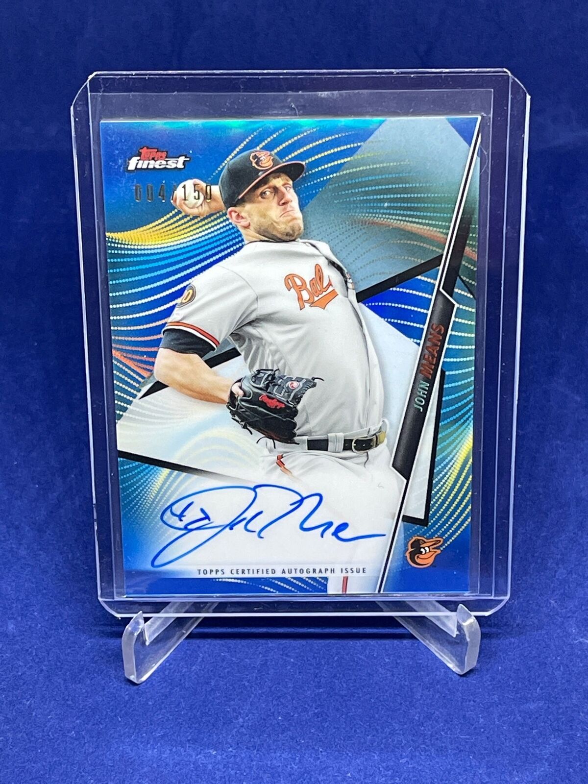 JOHN MEANS 2021 TOPPS FINEST ON CARD AUTO BLUE REFRACTOR #D 4/150