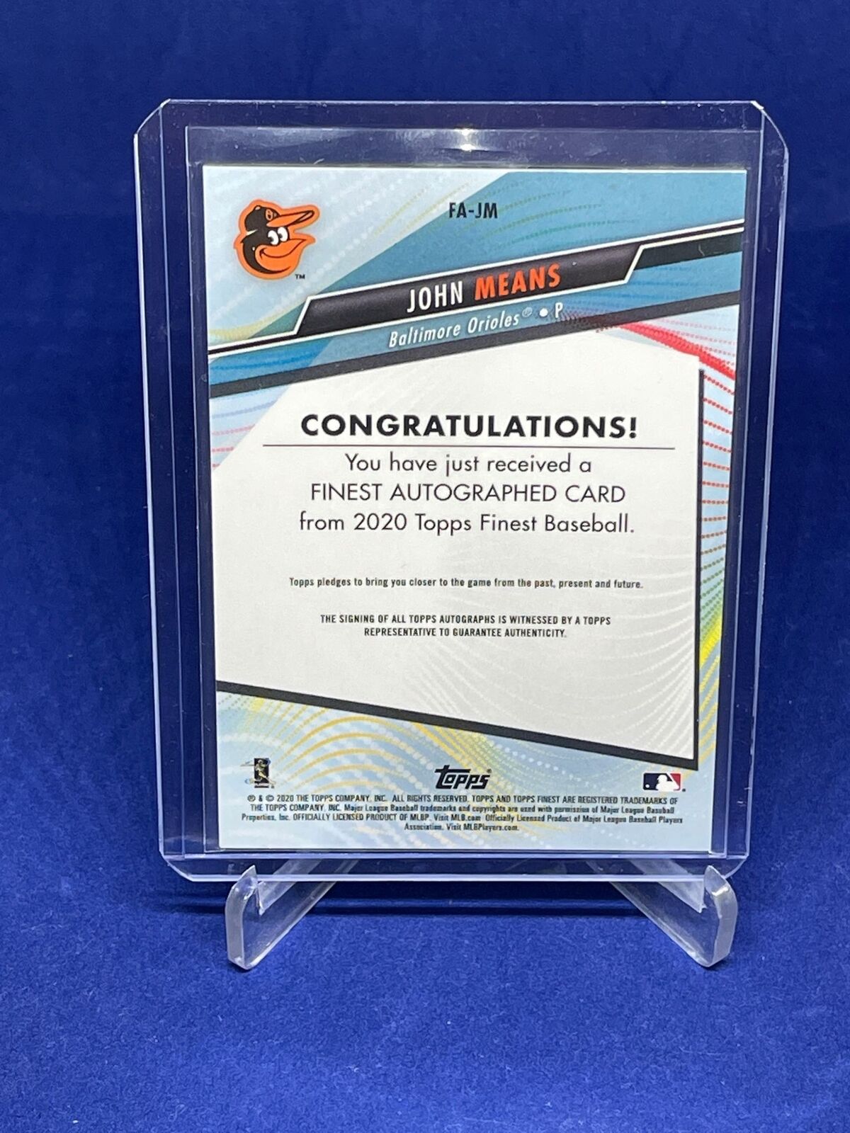 JOHN MEANS 2021 TOPPS FINEST ON CARD AUTO BLUE REFRACTOR #D 4/150