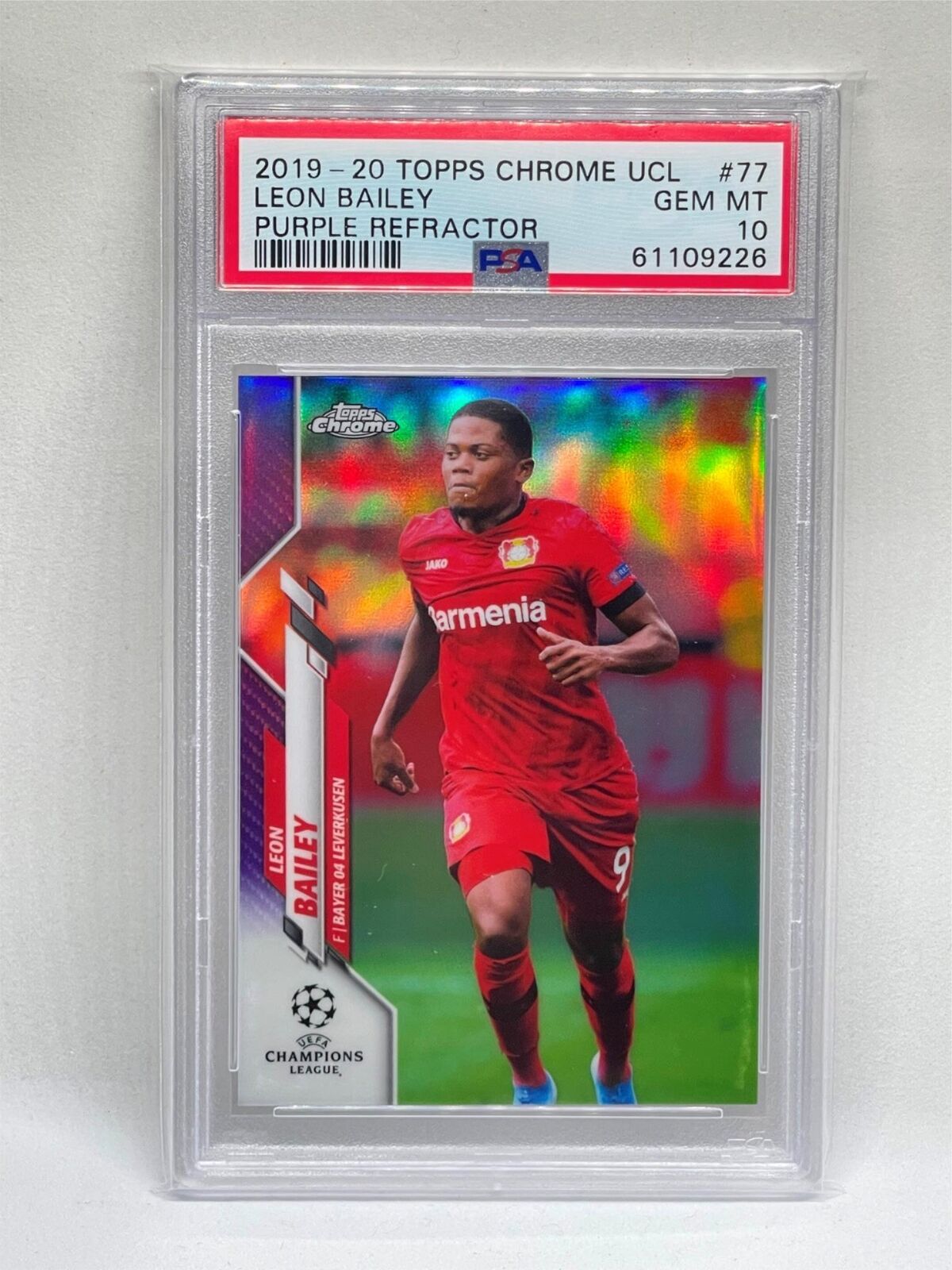 LEON BAILEY 2019-20 TOPPS CHROME UCL PURPLE REFRACTOR RC #D /250 PSA 10 POP 1/1