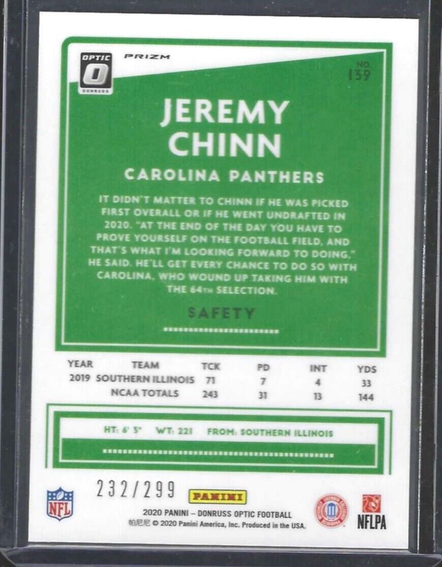 JEREMY CHINN 2020 PANINI DONRUSS OPTIC BLUE HOLO PRIZM ROOKIE RC #D 232/299