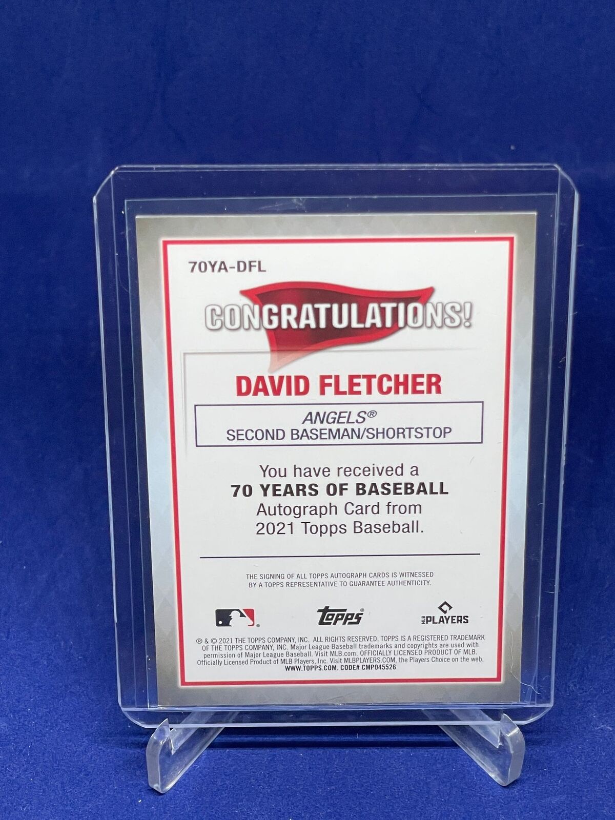 DAVID FLETCHER 2021 TOPPS 70 YEARS OF BASEBALL AUTO