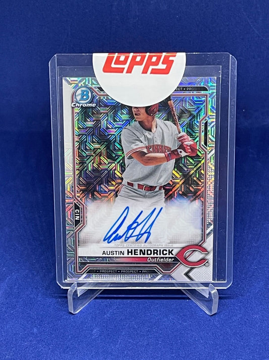 AUSTIN HENDRICK 2021 BOWMAN CHROME ON CARD AUTO PROSPECT MEGA BOX REFRACTOR