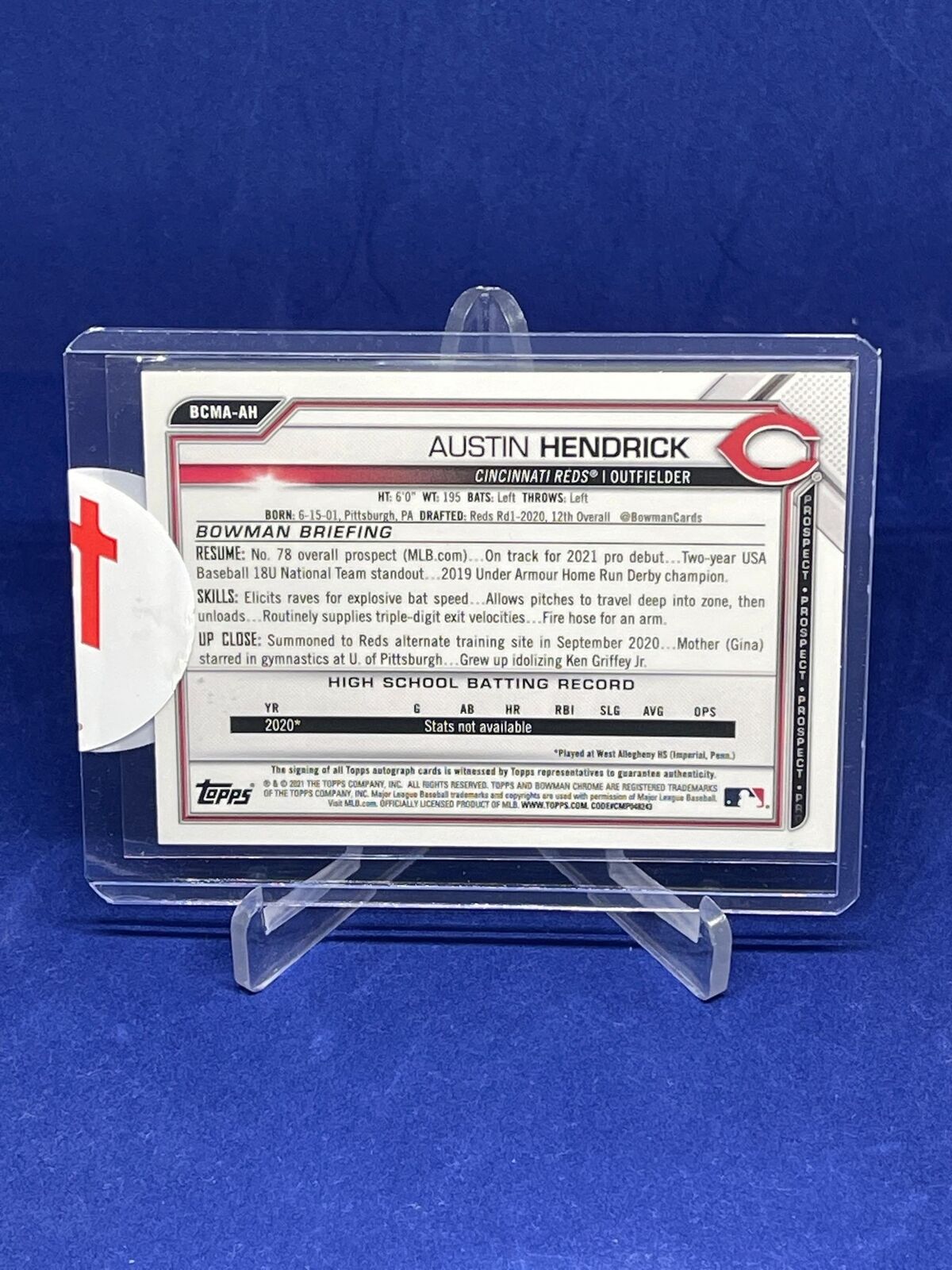 AUSTIN HENDRICK 2021 BOWMAN CHROME ON CARD AUTO PROSPECT MEGA BOX REFRACTOR