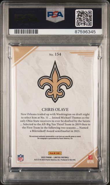 CHRIS OLAVE 2022 LIMITED HOLOGRAPHIC JUMBO PATCH AUTO RC #D 5/29 PSA 10 POP 2