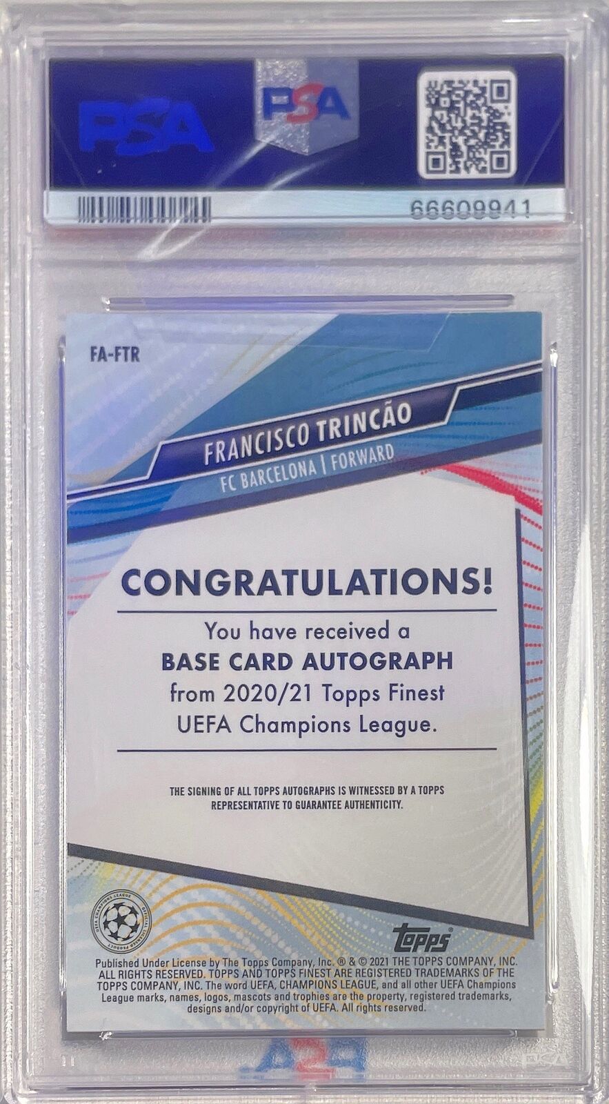 FRANCISCO TRINCAO 2020-21 TOPPS FINEST UCL AUTO REFRACTOR RC PSA 10 GEM POP 2