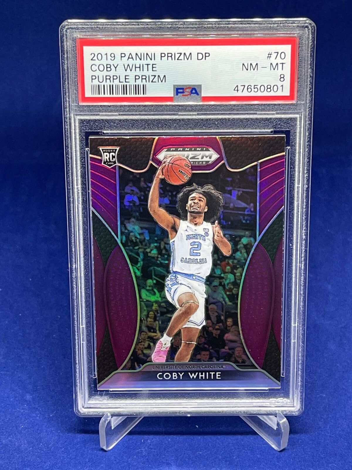 COBY WHITE 2019-20 PANINI PRIZM DRAFT PICKS PURPLE PRIZM ROOKIE RC #70 PSA 8
