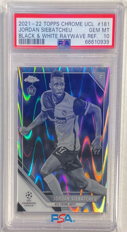 JORDAN SIEBATCHEU 2021 TOPPS CHROME BLACK WHITE RAYWAVE REFRACTOR RC #181 PSA 10