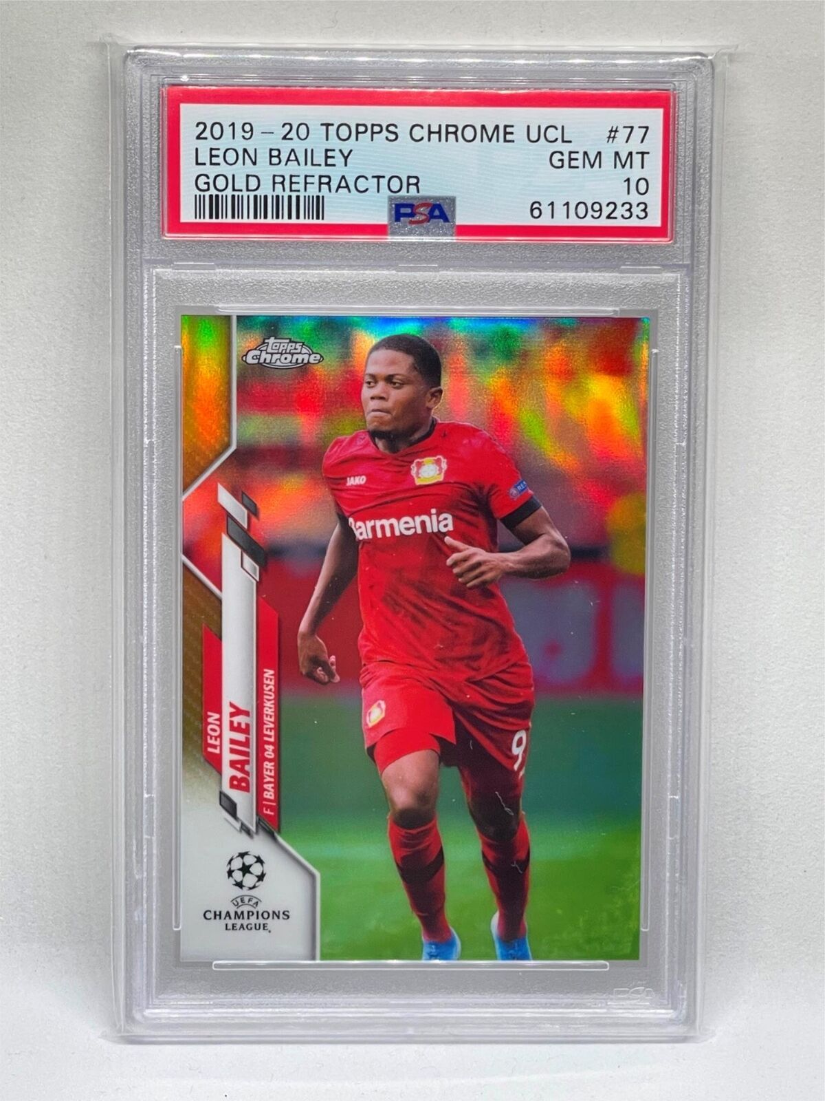 LEON BAILEY 2019-20 TOPPS CHROME UCL GOLD REFRACTOR RC #D 1/50 PSA 10 POP 1/1