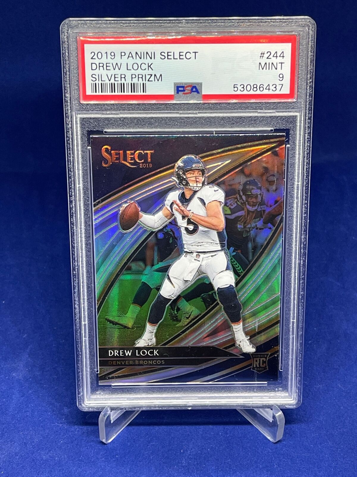 DREW LOCK 2019 PANINI SELECT FIELD LEVEL SILVER PRIZM ROOKIE RC #244 PSA 9 MINT
