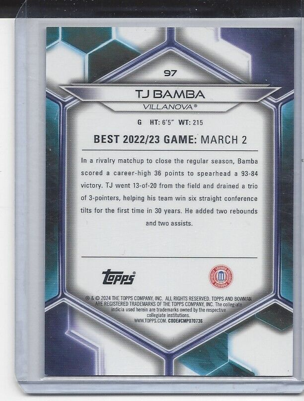 TJ BAMBA 2023 BOWMANS BEST GOLD VILLANOVA REFRACTOR #D 50/50