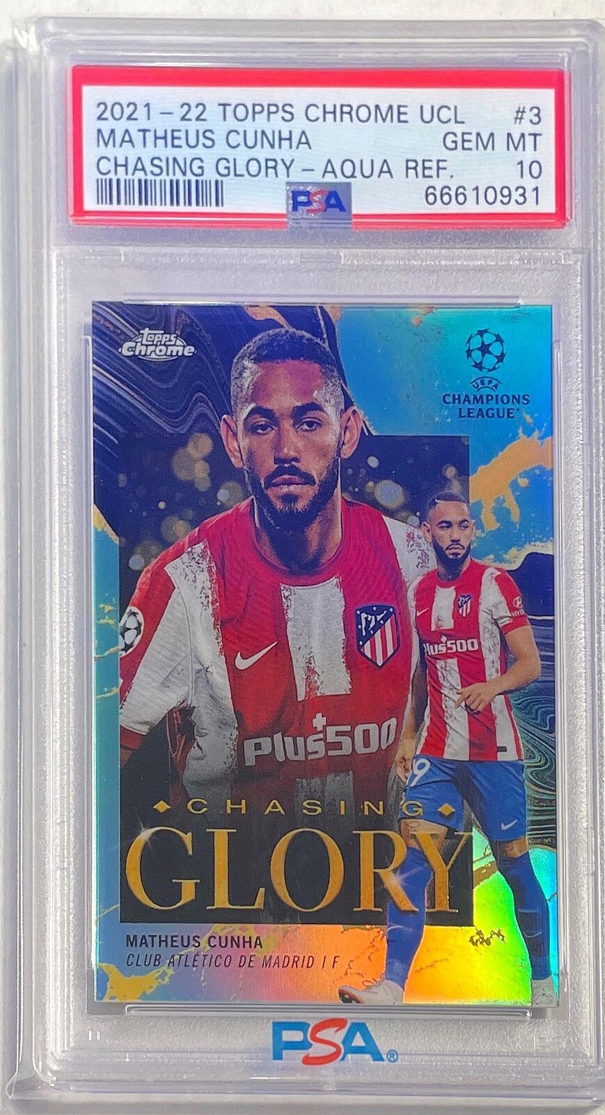 MATHEUS CUNHA 2021 TOPPS CHROME CHASING GLORY AQUA REFRACTOR /199 PSA 10 POP 1/1