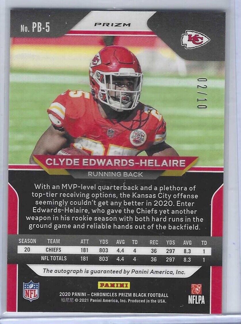 CLYDE EDWARDS-HELAIRE 2020 PANINI CHRONICLES PRIZM BLACK GOLD AUTO RC #D 2/10