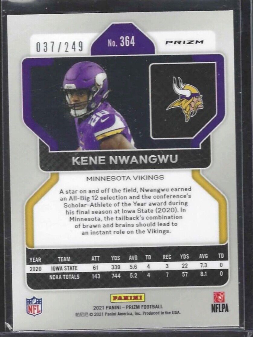 KENE NWANGWU 2021 PANINI PRIZM ORANGE PRIZM ROOKIE RC #D 037/249