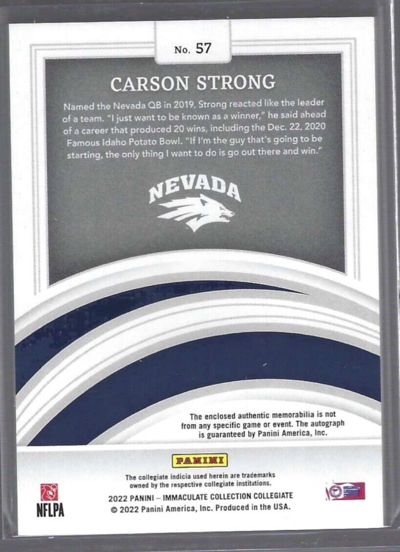 CARSON STRONG 2022 PANINI IMMACULATE RED RPA ROOKIE PATCH AUTO RC #D 32/49