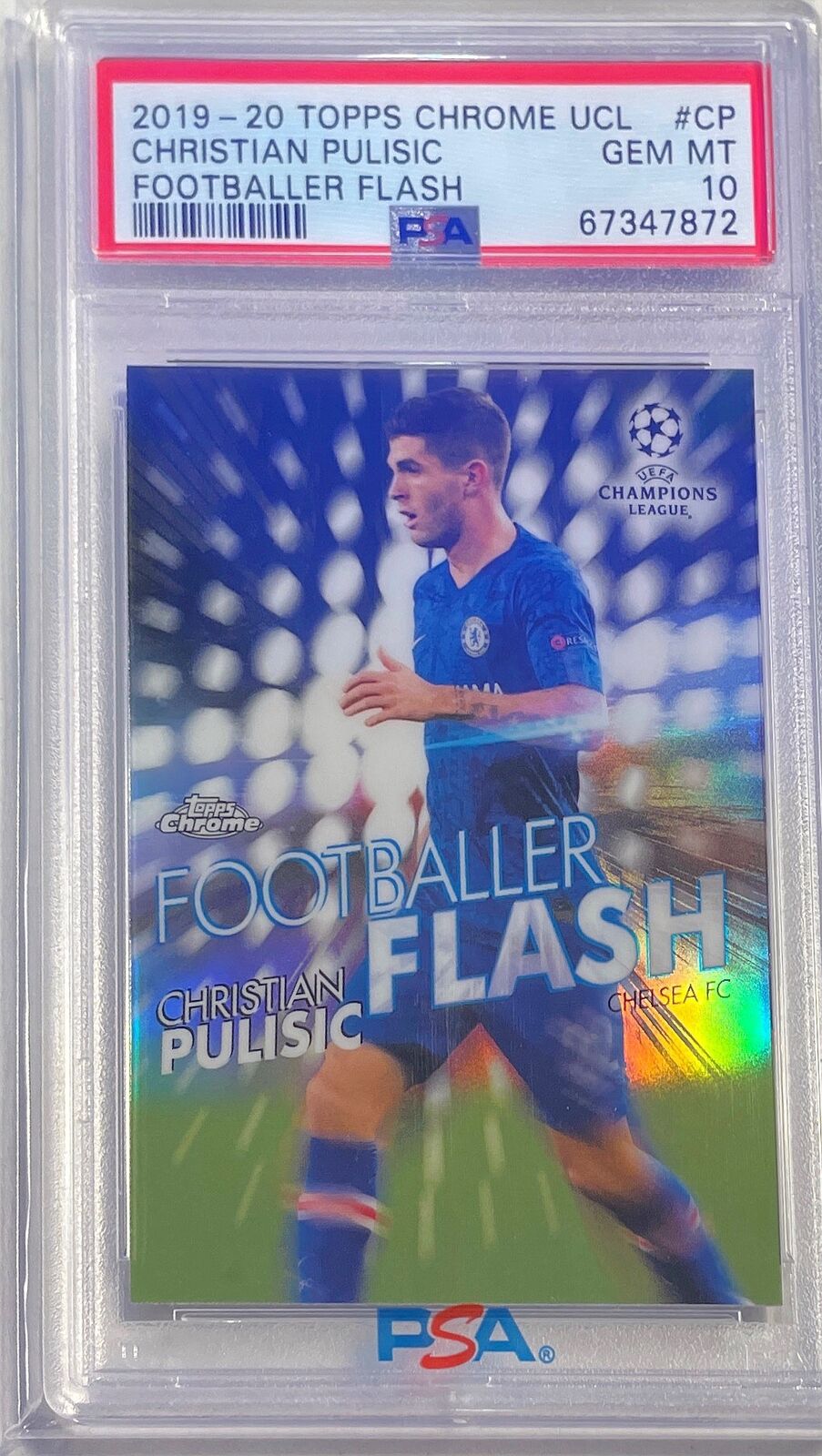 CHRISTIAN PULISIC 2019-20 TOPPS CHROME UCL FOOTBALLER FLASH CASE HIT PSA 10 GEM