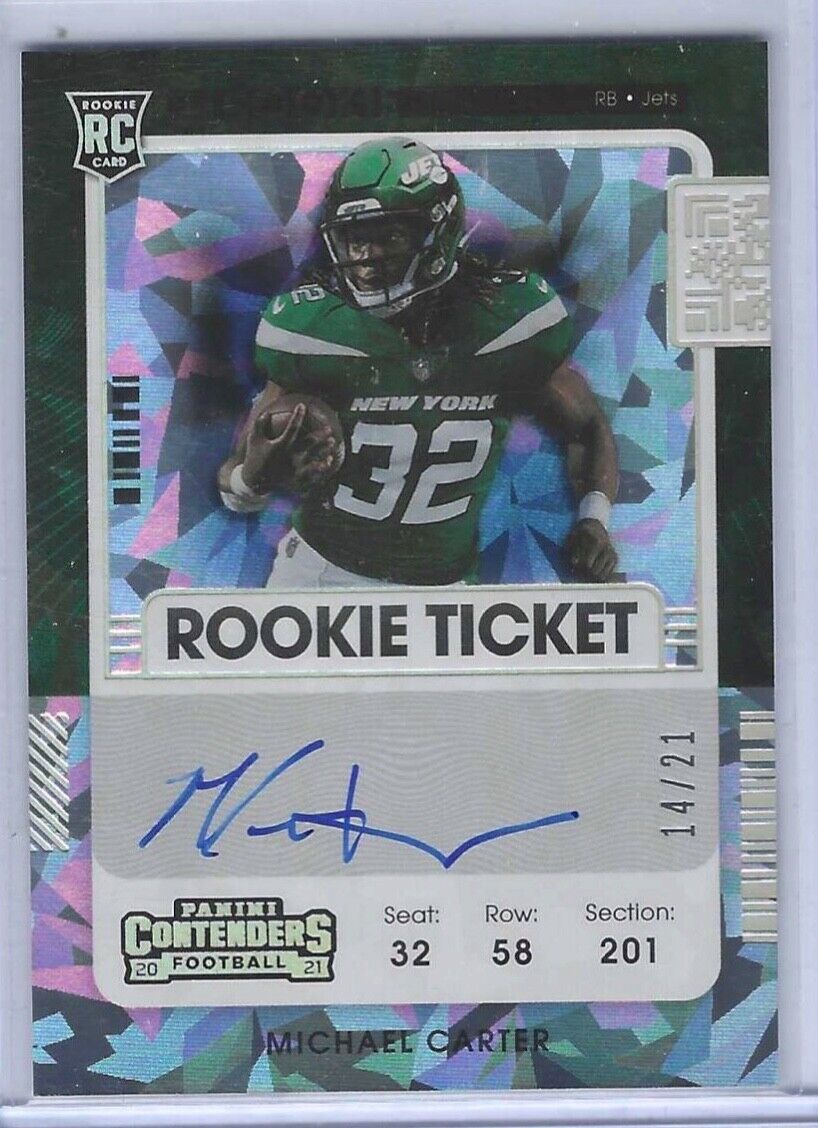 MICHAEL CARTER 2021 PANINI CONTENDERS CRACKED ICE VARIATION AUTO RC #D /21