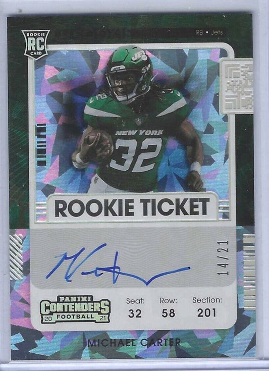 MICHAEL CARTER 2021 PANINI CONTENDERS CRACKED ICE VARIATION AUTO RC #D /21