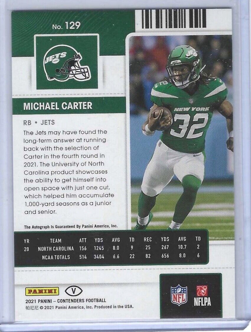 MICHAEL CARTER 2021 PANINI CONTENDERS CRACKED ICE VARIATION AUTO RC #D /21