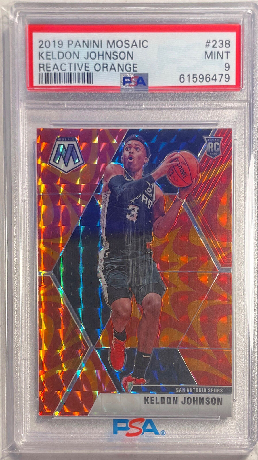 KELDON JOHNSON 2019-20 PANINI MOSAIC REACTIVE ORANGE PRIZM RC #238 PSA 9 MINT