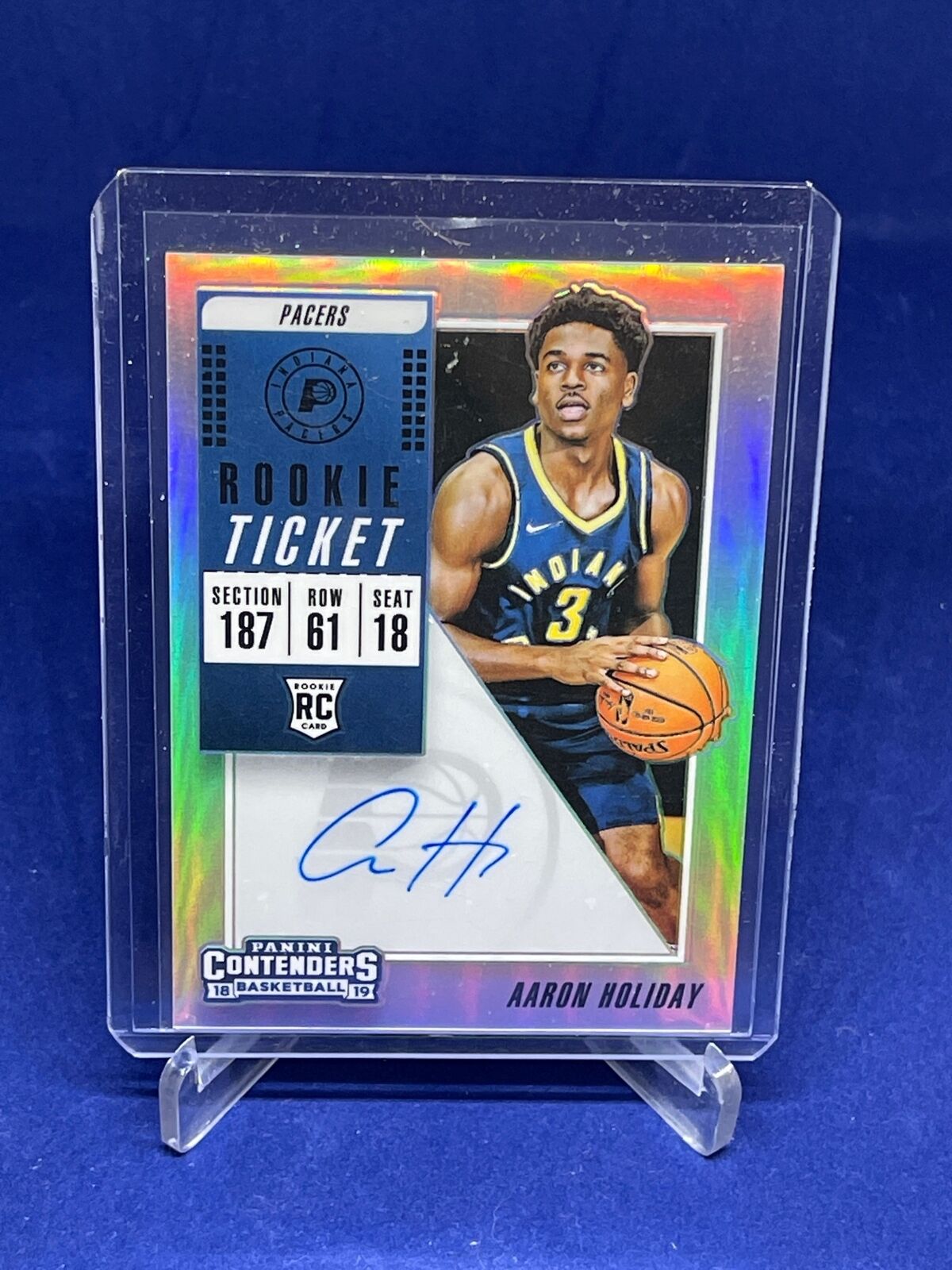 AARON HOLIDAY 2018-19 CONTENDERS PREMIUM ROOKIE TICKET SILVER PRIZM AUTO RC #101