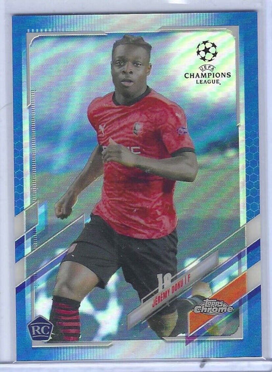 JEREMY DOKU 2020-21 TOPPS CHROME BLUE REFRACTOR ROOKIE RC #D 119/150