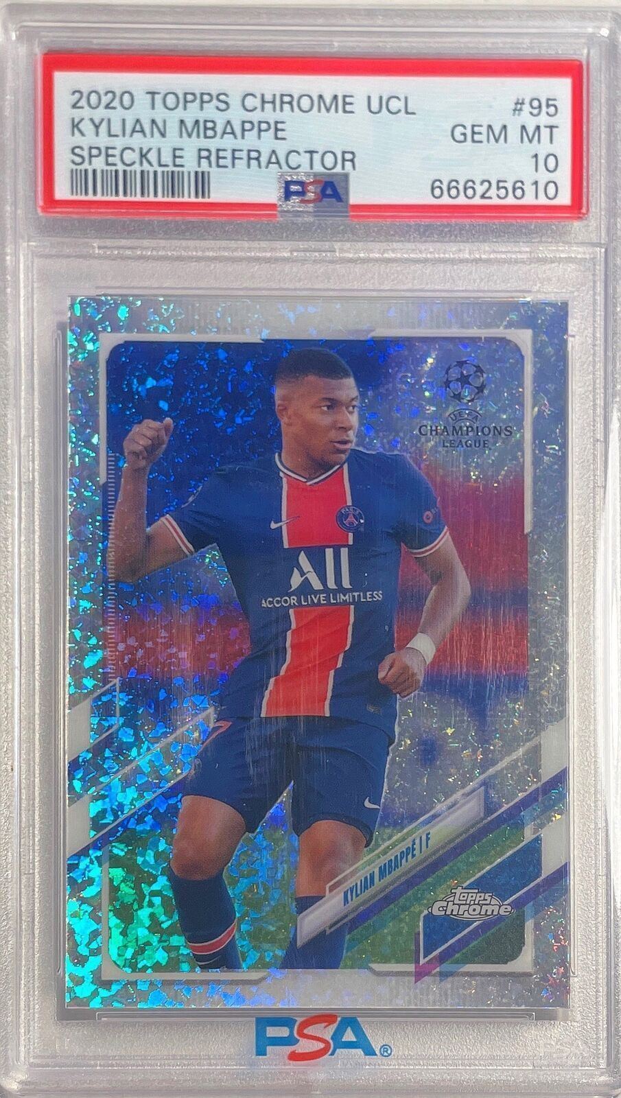 KYLIAN MBAPPE 2020-21 TOPPS CHROME UCL SPECKLE REFRACTOR #95 PSA 10 GEM POP 7