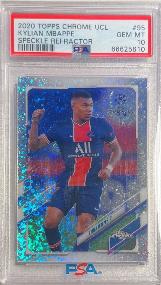 KYLIAN MBAPPE 2020-21 TOPPS CHROME UCL SPECKLE REFRACTOR #95 PSA 10 GEM POP 7