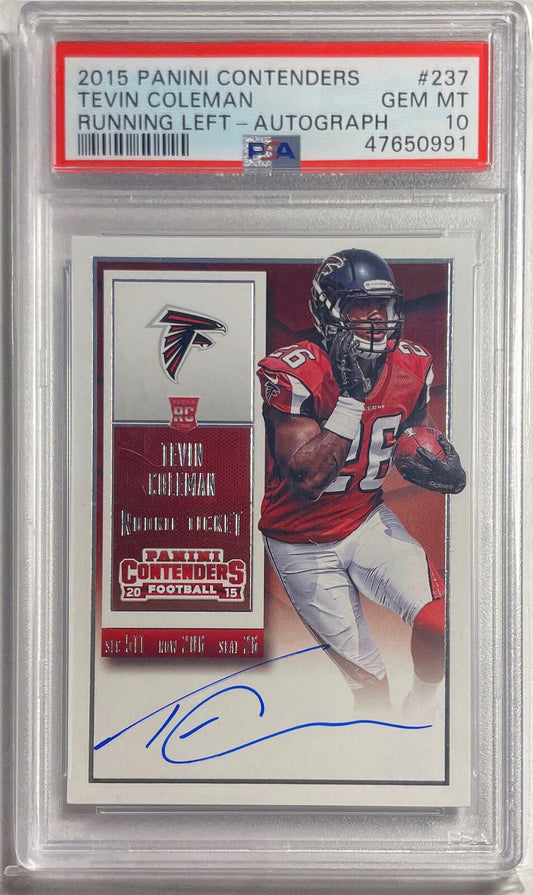 TEVIN COLEMAN 2015 CONTENDERS RUNNING LEFT AUTO RC #237 PSA 10 GEM MINT POP 14