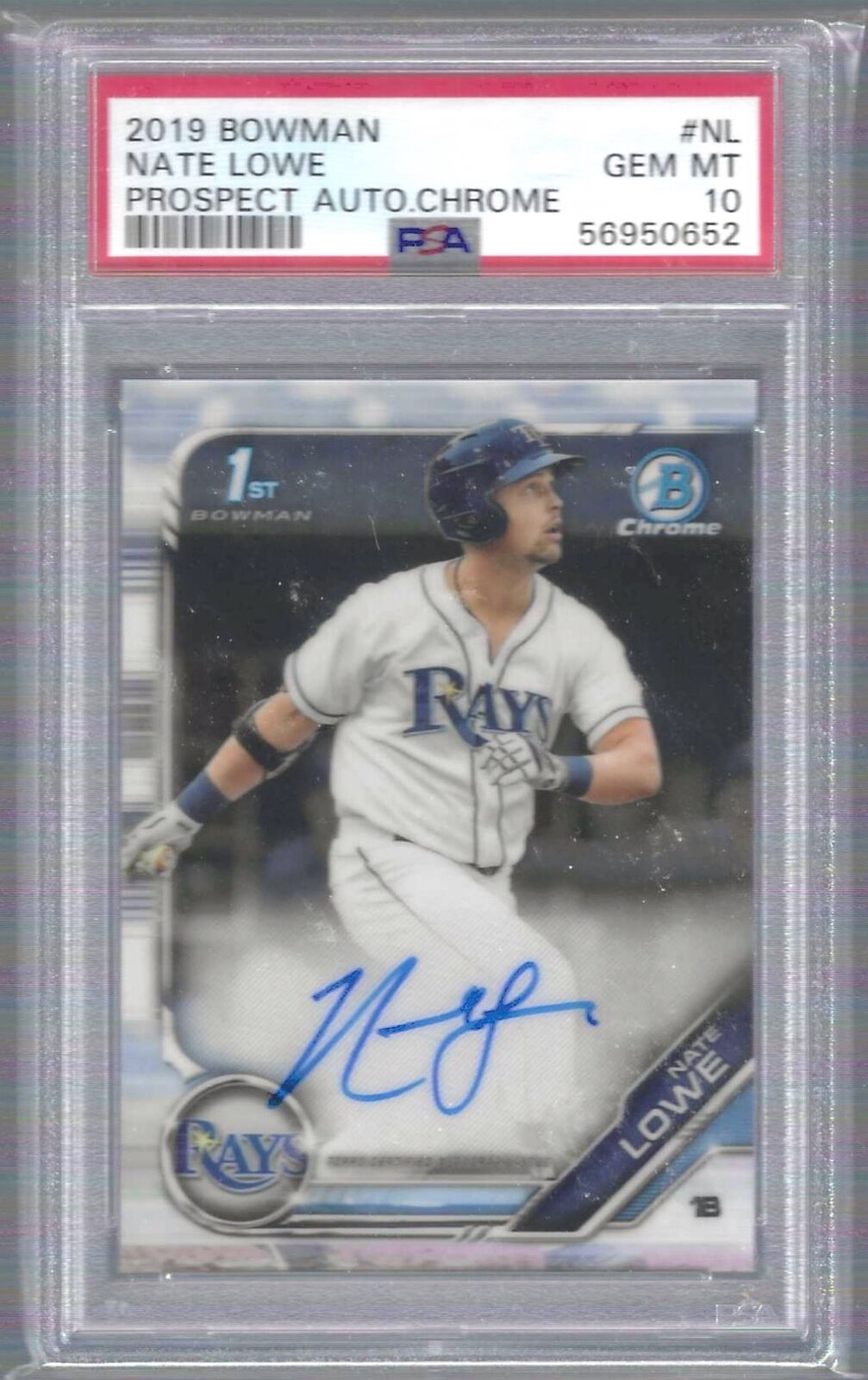 NATE LOWE 2019 BOWMAN CHROME 1ST BOWMAN PROSPECT AUTO PSA 10 GEM MINT