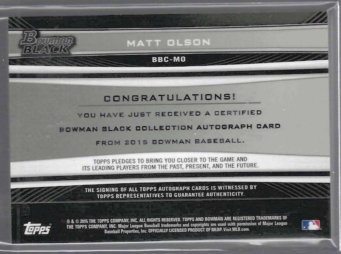 MATT OLSON 2015 TOPPS BOWMAN BLACK COLLECTION SILVER INK ON CARD AUTO #D 22/25