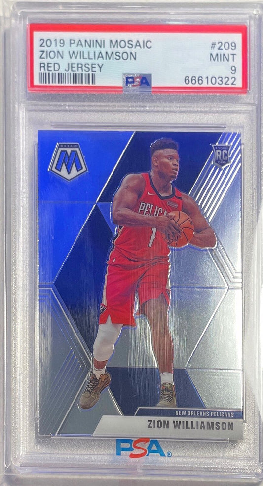 ZION WILLIAMSON 2019-20 PANINI MOSAIC RED JERSEY VARIATION SP RC #209 PSA 9 MINT