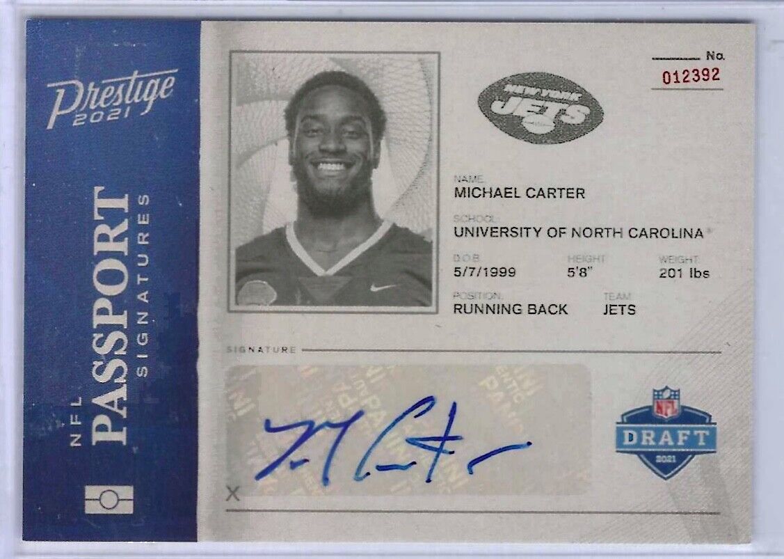 MICHAEL CARTER 2021 PANINI PRESTIGE PASSPORT SIGNATURES ROOKIE AUTO RC #PA-MC