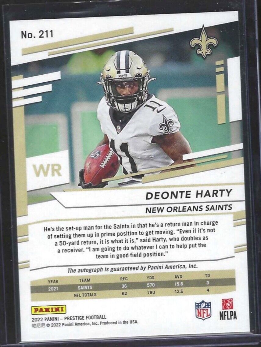 DEONTE HARTY 2022 PANINI PRESTIGE SILVER FOIL XTRA POINTS AUTO #211