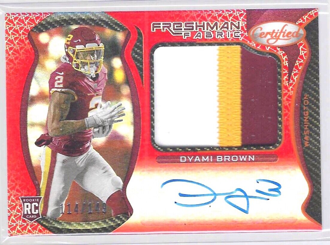 DYAMI BROWN 2021 PANINI CERTIFIED ORANGE ROOKIE PATCH AUTO RC #D 114/149