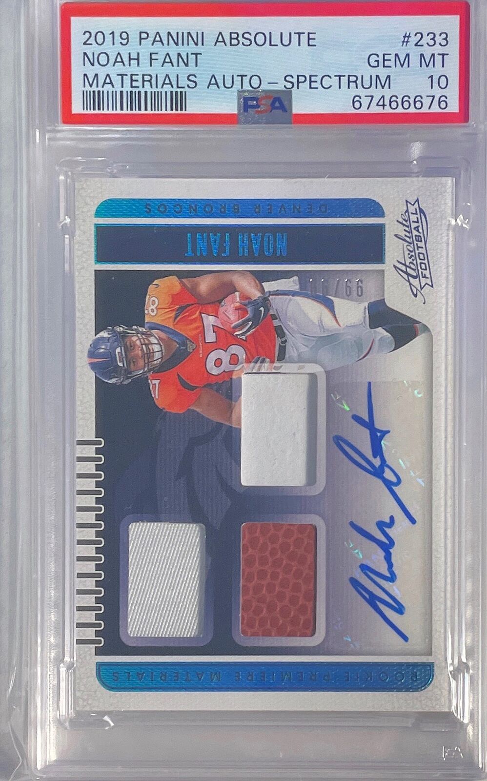 NOAH FANT 2019 ABSOLUTE MATERIALS AUTO JERSEY RC #D 99/99 PSA 10 GEM POP 1/1