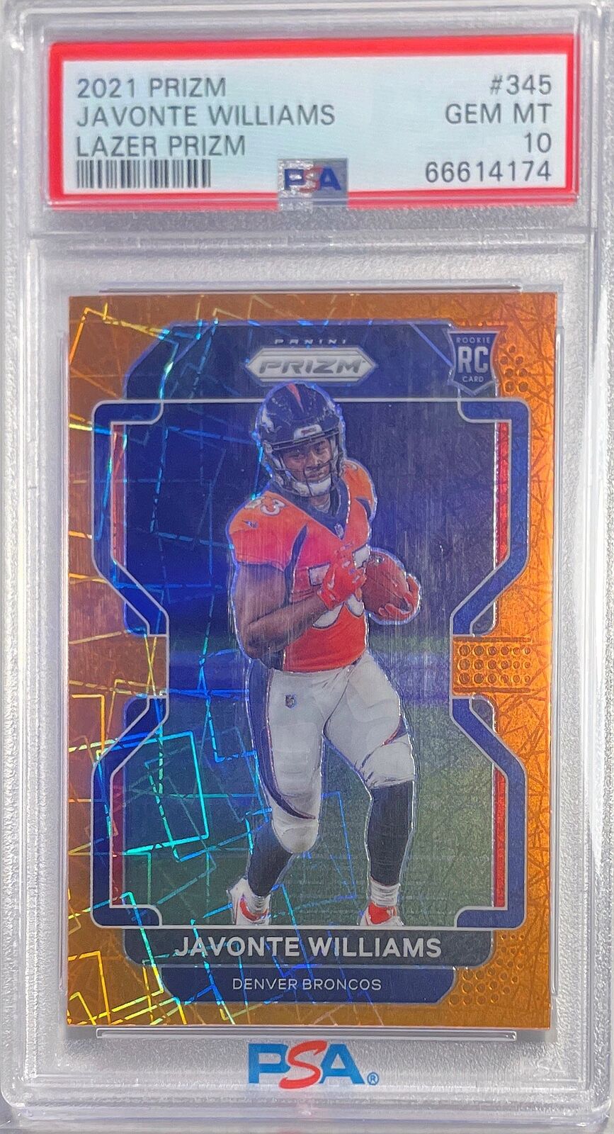 JAVONTE WILLIAMS 2021 PANINI PRIZM ORANGE LAZER PRIZM RC #345 PSA 10 POP 30