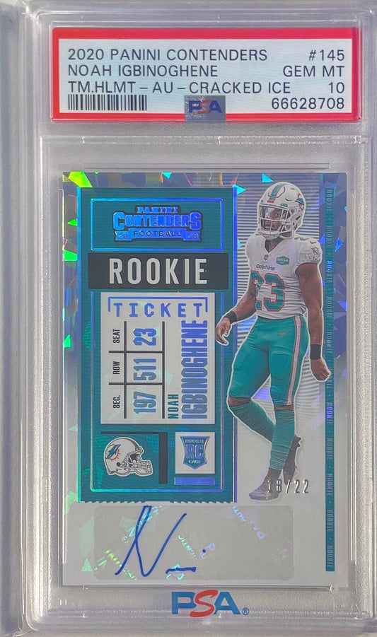 NOAH IGBINOGHENE 2020 CONTENDERS CRACKED ICE AUTO RC #D 18/22 PSA 10 GEM POP 1/1
