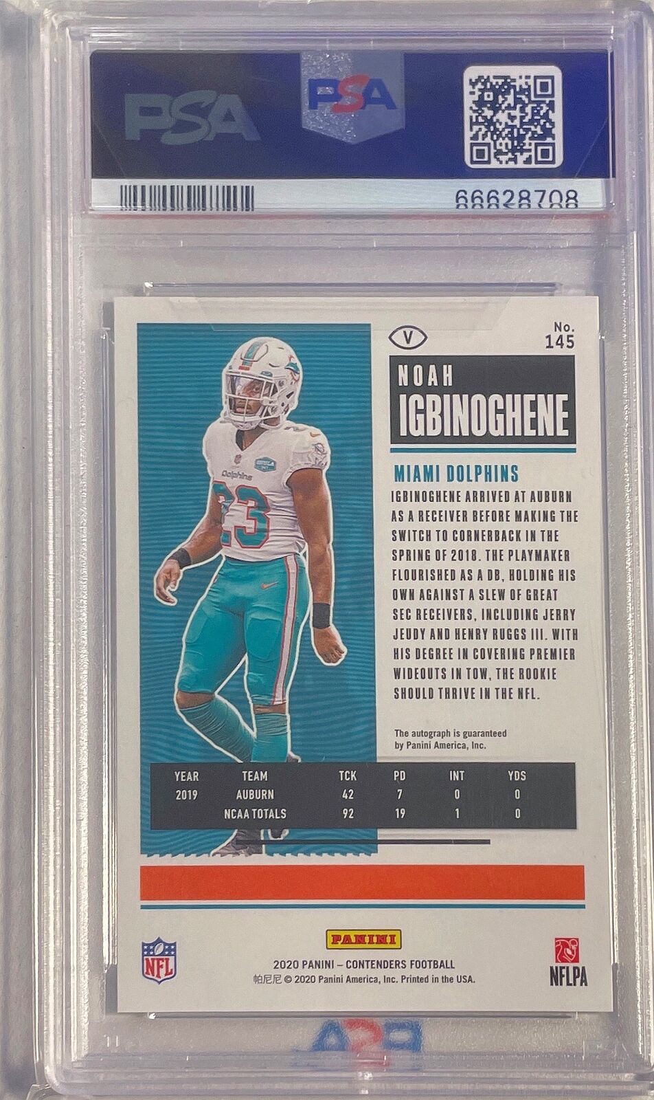 NOAH IGBINOGHENE 2020 CONTENDERS CRACKED ICE AUTO RC #D 18/22 PSA 10 GEM POP 1/1