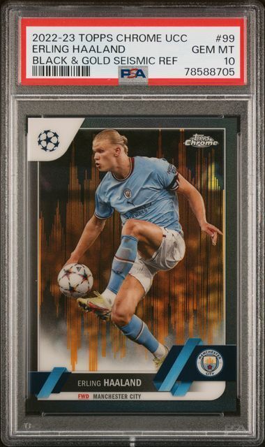 ERLING HAALAND 2022-23 TOPPS CHROME BLACK GOLD SEISMIC REFRACTOR /30 PSA 10 GEM