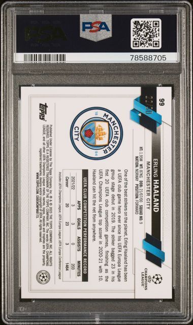 ERLING HAALAND 2022-23 TOPPS CHROME BLACK GOLD SEISMIC REFRACTOR /30 PSA 10 GEM