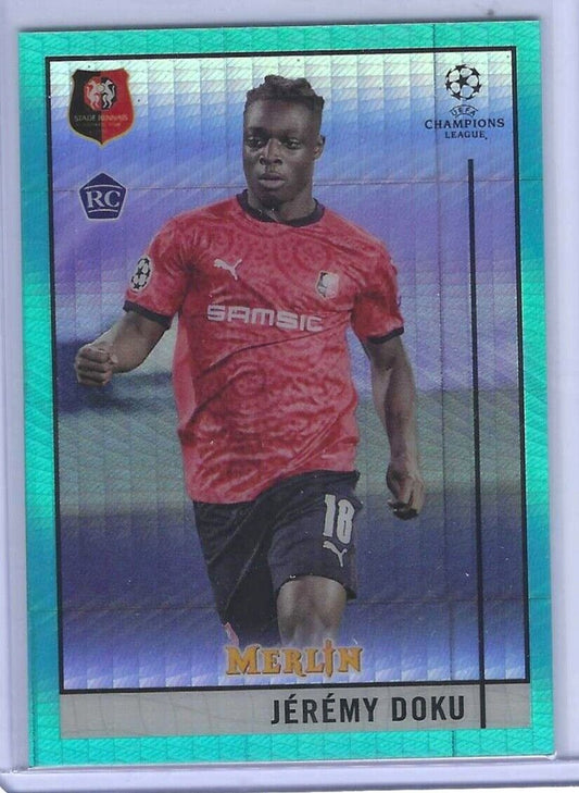 JEREMY DOKU 2020-21 TOPPS MERLIN AQUA HYPER REFRACTOR ROOKIE RC #64
