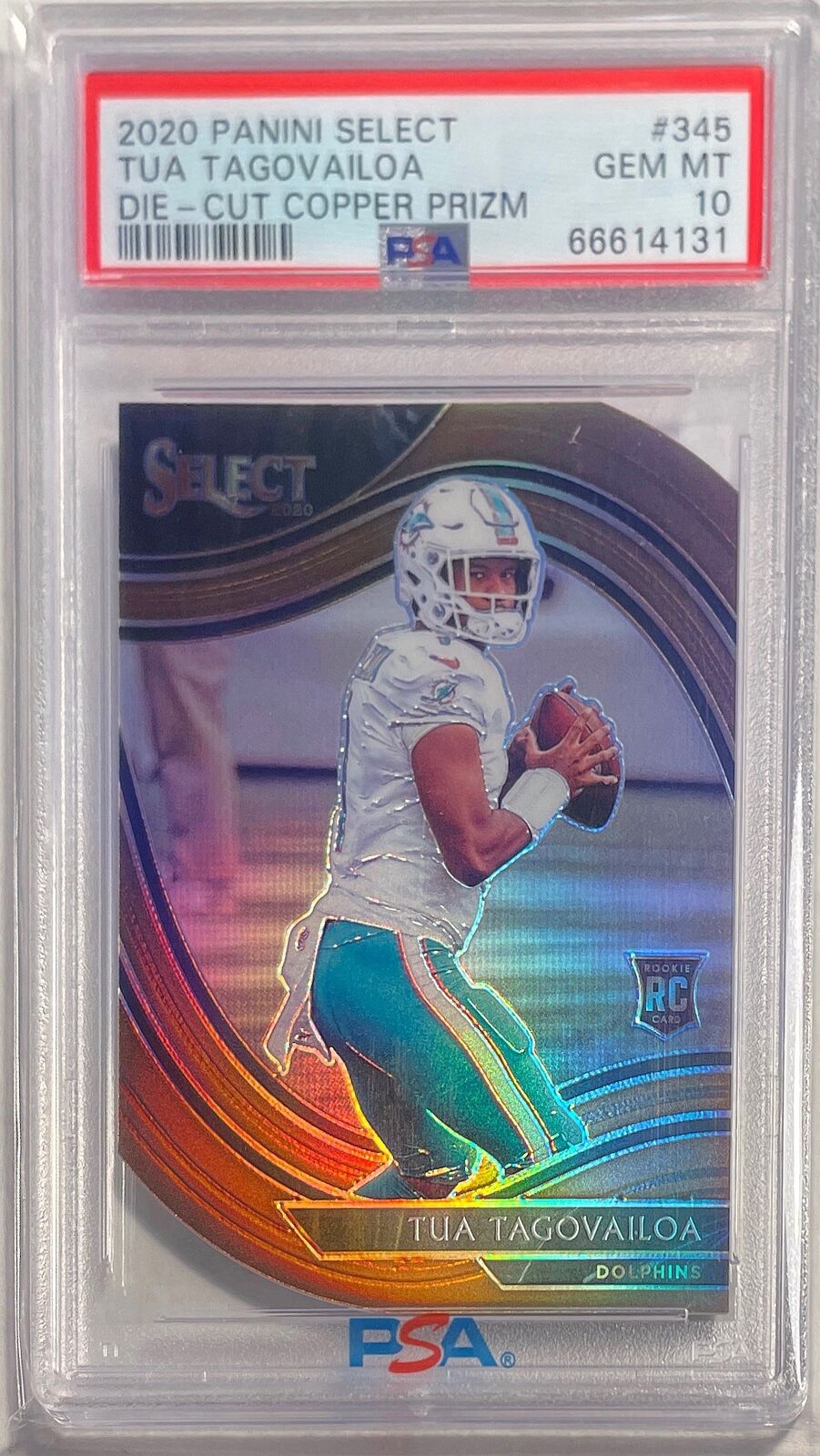 TUA TAGOVAILOA 2020 PANINI SELECT FIELD LEVEL DIECUT COPPER PRIZM RC /355 PSA 10