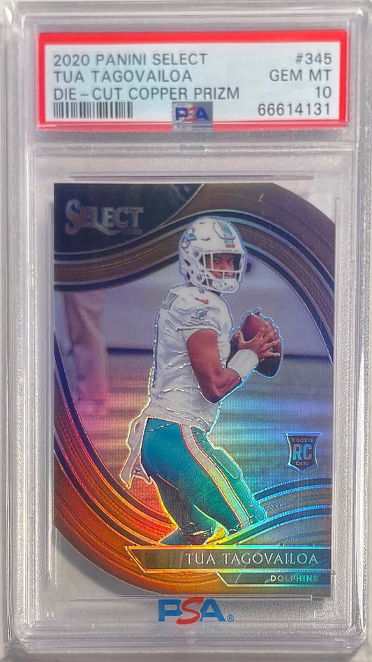 TUA TAGOVAILOA 2020 PANINI SELECT FIELD LEVEL DIECUT COPPER PRIZM RC /355 PSA 10