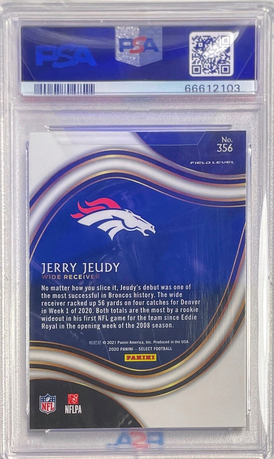 JERRY JEUDY 2020 PANINI SELECT FIELD LEVEL ROOKIE RC #356 PSA 10 GEM MINT POP 9