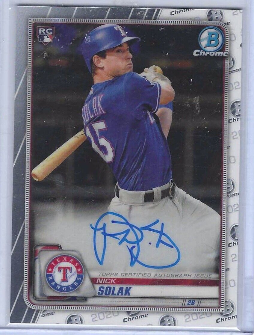 NICK SOLAK 2020 BOWMAN CHROME ROOKIE ON CARD AUTO RC #CRA-NS