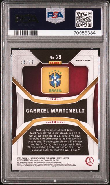 GABRIEL MARTINELLI 2022-23 PRIZM WORLD CUP QATAR RED MOJO RC #D 58/99 PSA 9 MINT