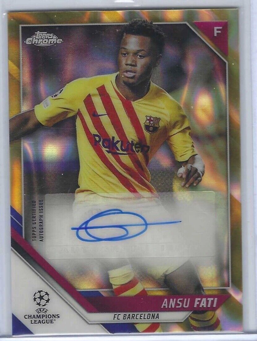 ANSU FATI 2021-22 TOPPS CHROME UEFA GOLD RAYWAVE REFRACTOR AUTO #CA-AF