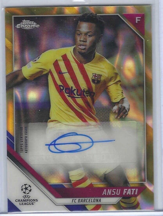 ANSU FATI 2021-22 TOPPS CHROME UEFA GOLD RAYWAVE REFRACTOR AUTO #CA-AF