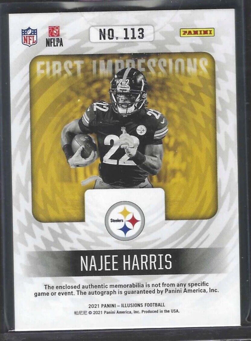NAJEE HARRIS 2021 PANINI ILLUSIONS FIRST IMPRESSIONS PATCH AUTO RC #D 045/299